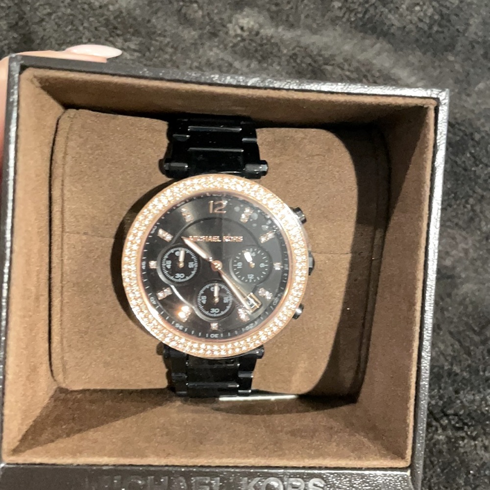 Michael Kors Black Watch with Rose Gold Rhinestone